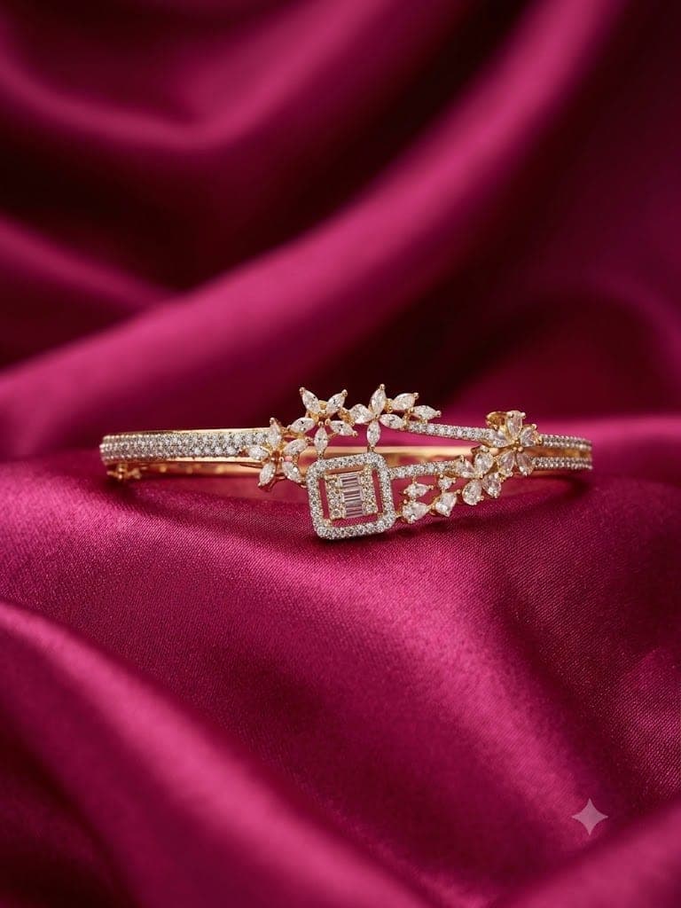 Floral Geometric Dual-Tone AD Bangle