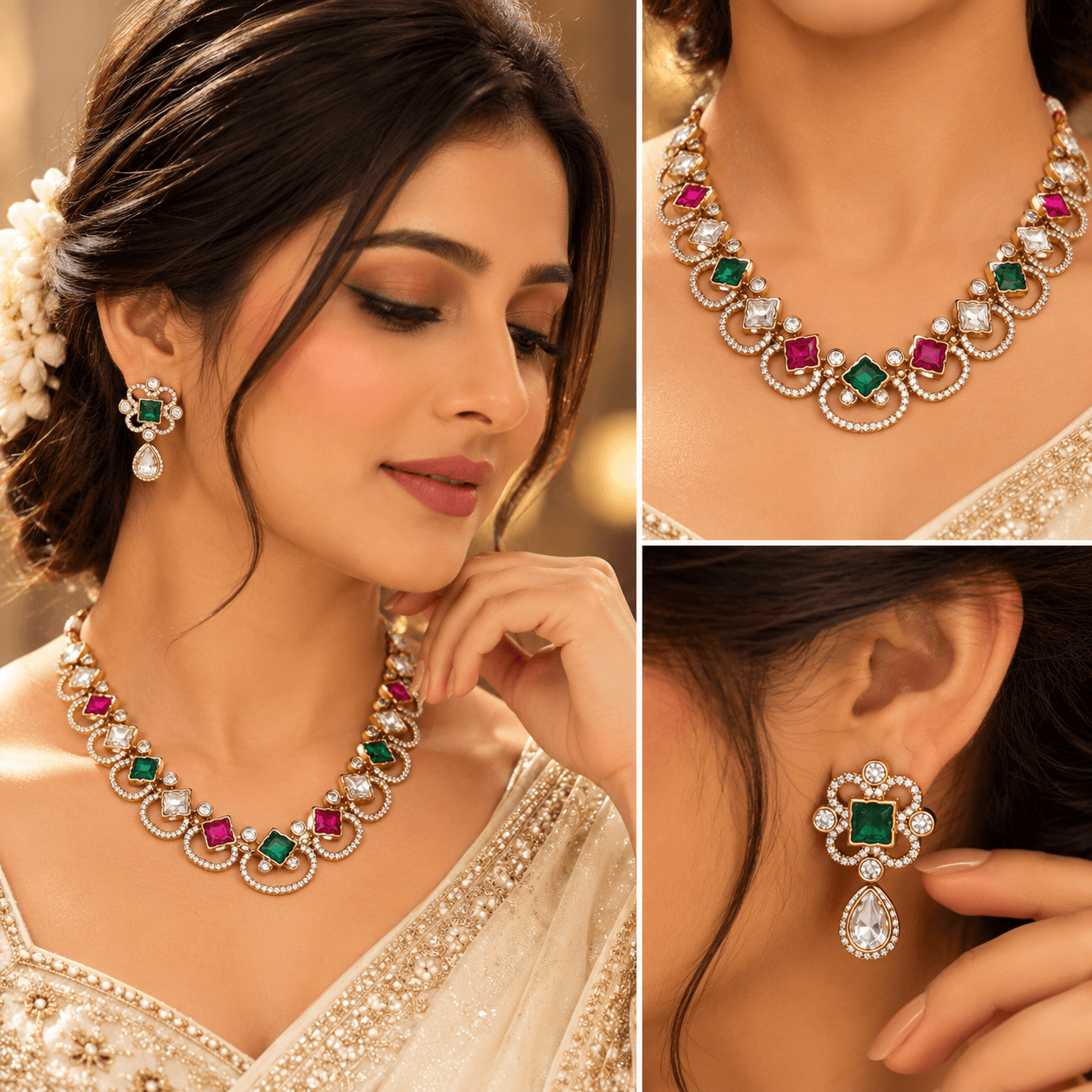 Mehendi Polish Multicolor Kundan AD Necklace Set — view 2
