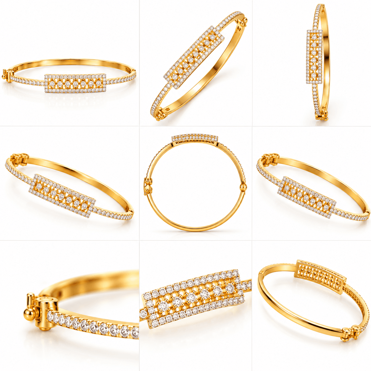 Dual-Tone Geometric AD Stone Bangle Bracelet — view 3