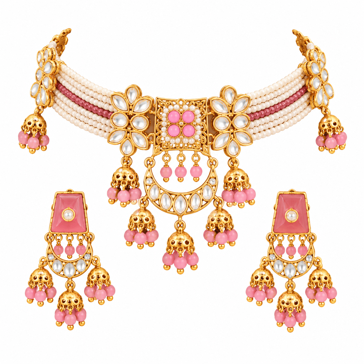 Moti Kundan Antique Choker Necklace Set — view 1