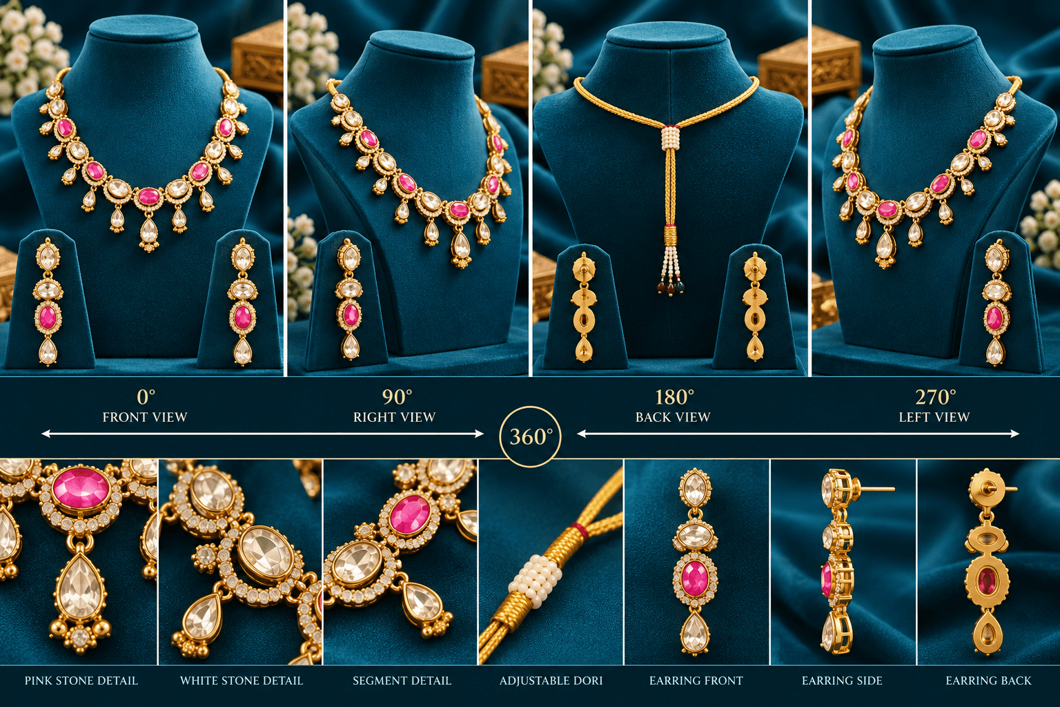 Mehendi Polish Pink Kundan & AD Necklace Set — view 3