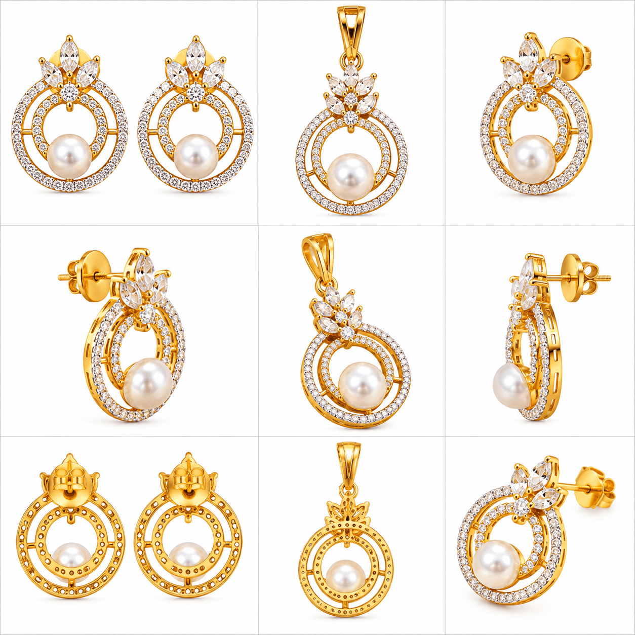 AD Pearl Halo Pendant & Butti Set — view 1