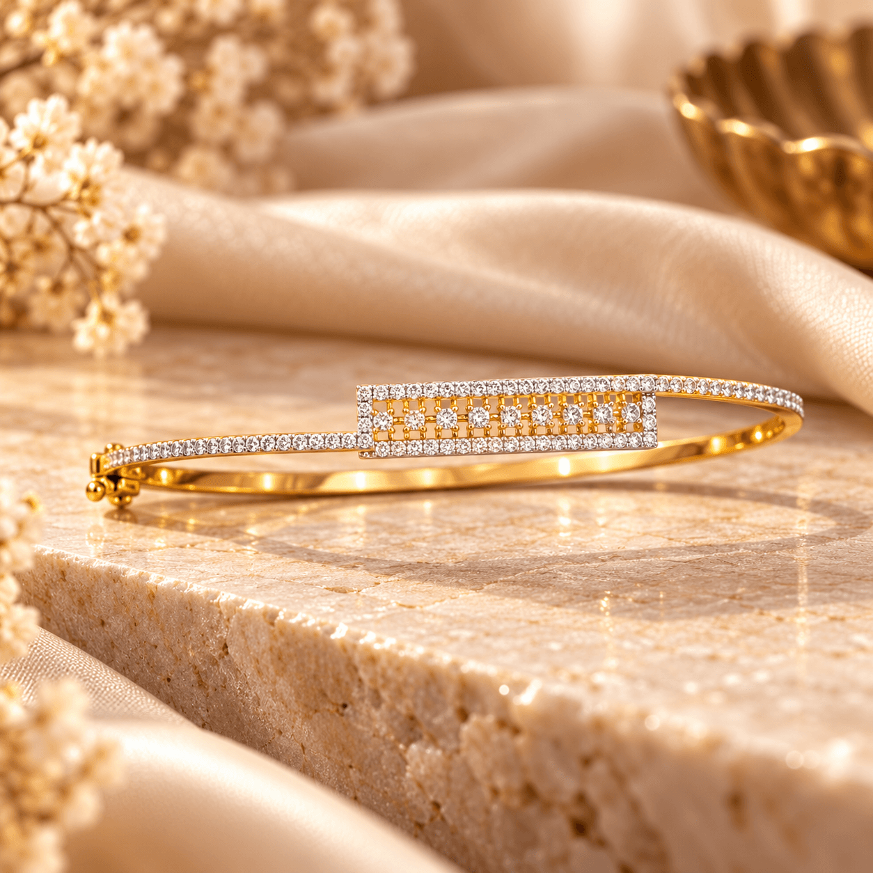 Dual-Tone Geometric AD Stone Bangle Bracelet — view 1