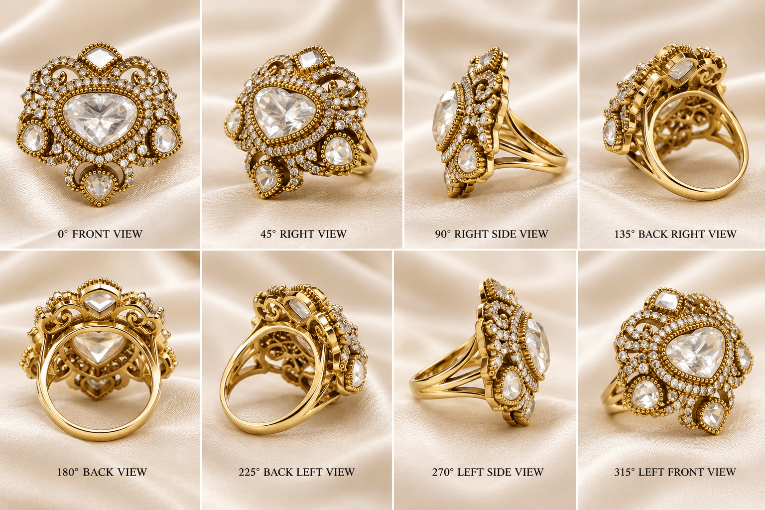 Mehandi Polish Antique Kundan & AD Statement Ring — view 3