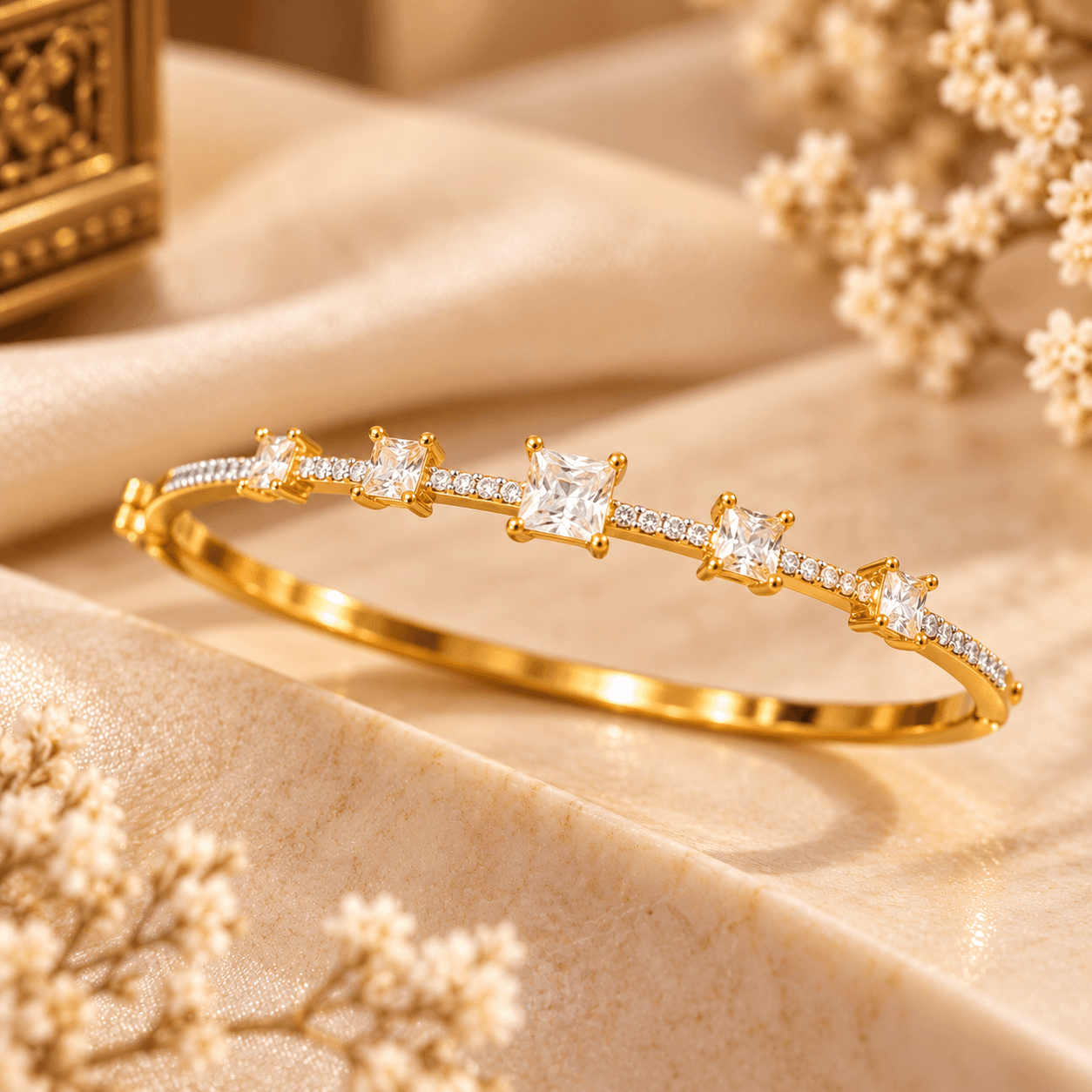 Elegant Square Cut AD Stone Bangle Bracelet — view 1