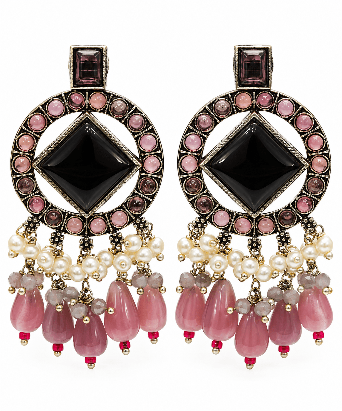 Original Jaipuri Oxidised Earrings – Baby Pink — alternate angle