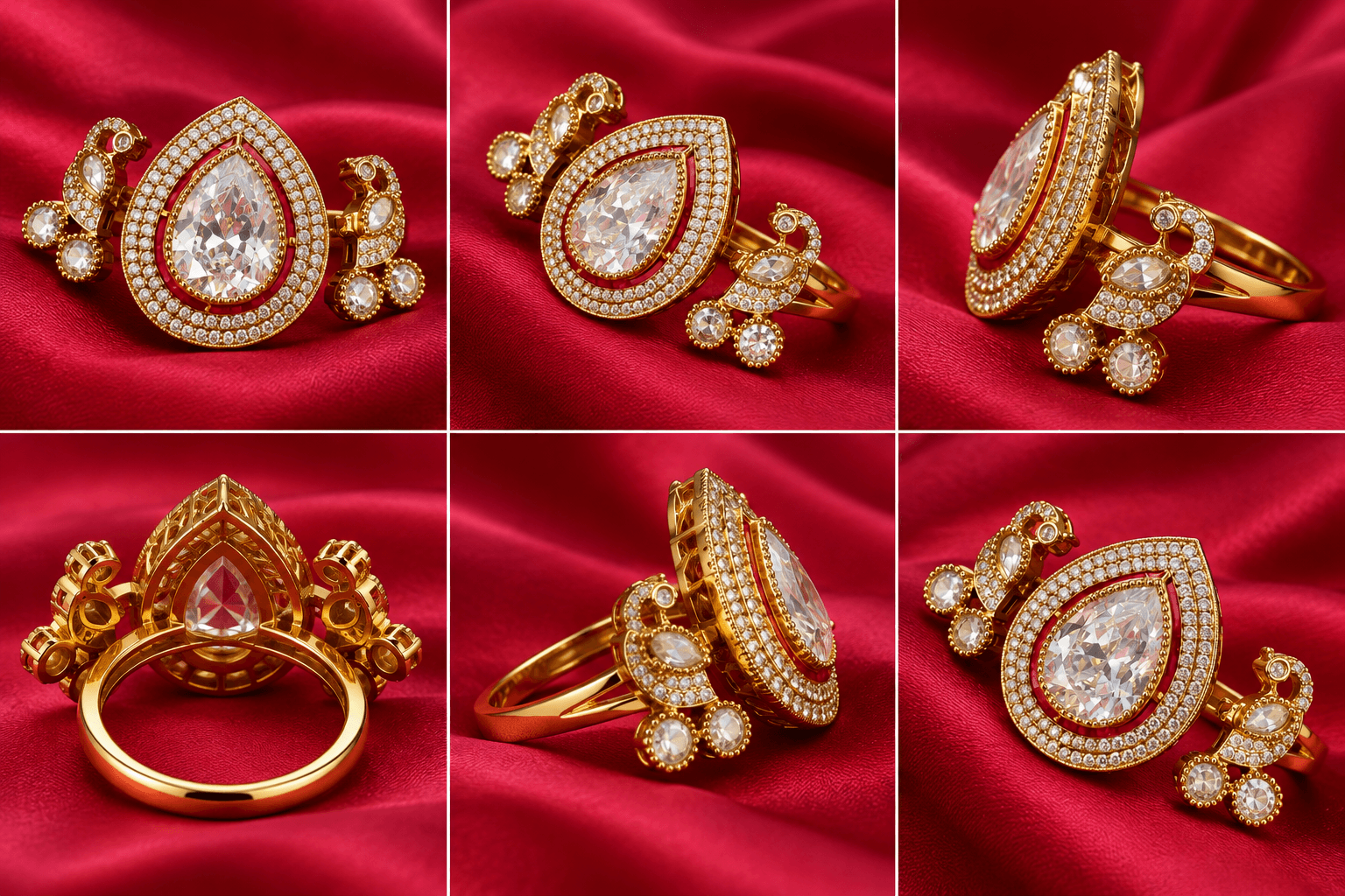 Antique Mehendi Polish Pear-Shaped Kundan Ring — view 3