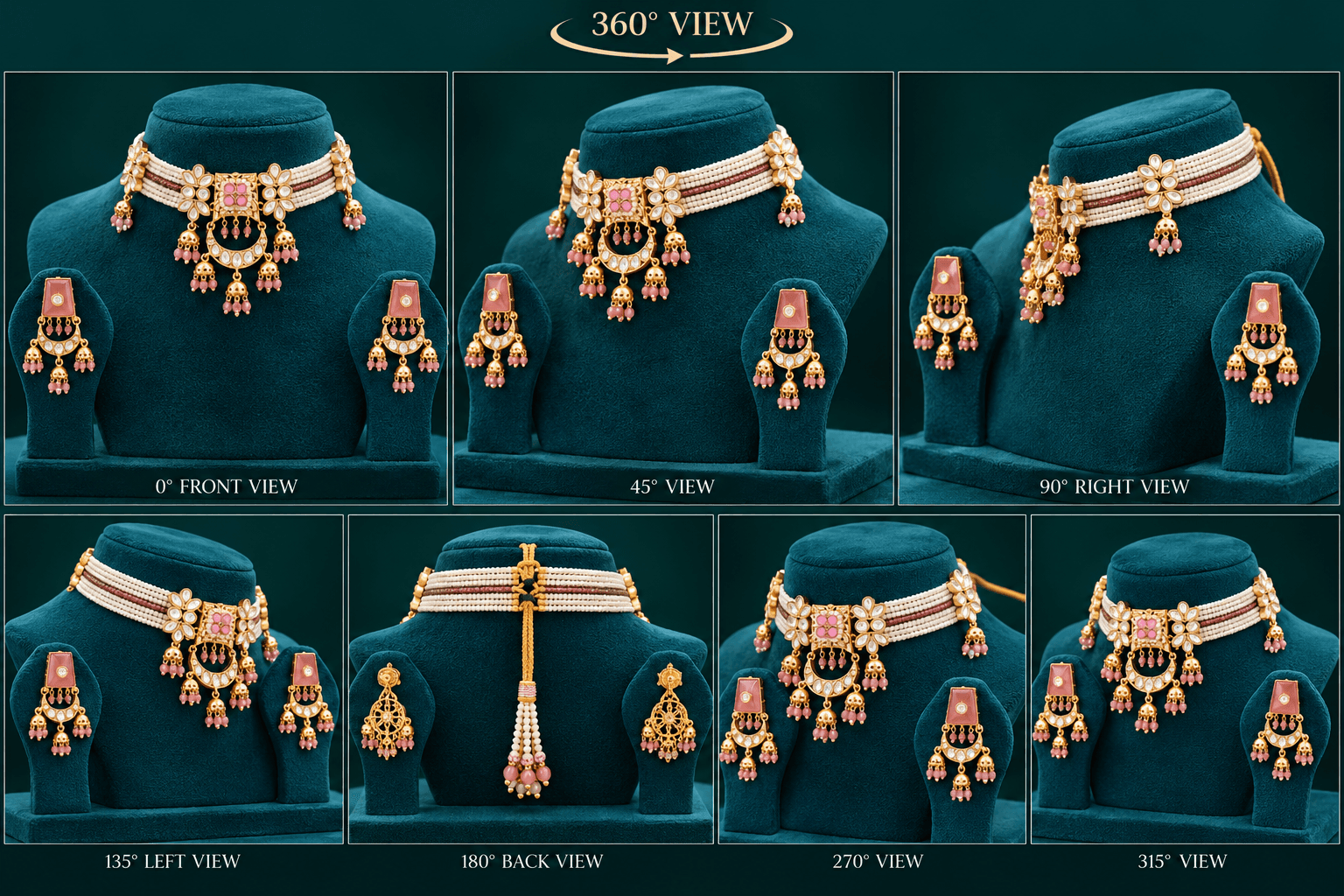 Moti Kundan Antique Choker Necklace Set — view 3