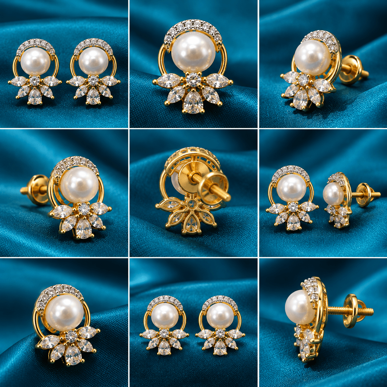 Pearl Oval Floral AD Pendant & Butti Set — view 3