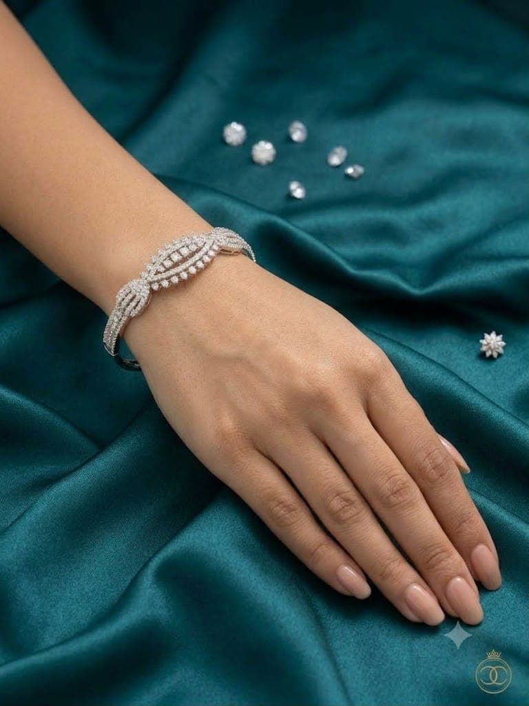 Oval Floral-Scroll AD Bangle Bracelet — alternate angle