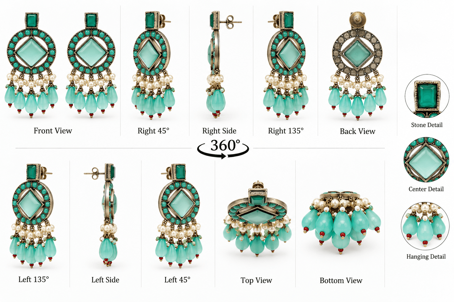 Original Jaipuri Oxidised Earrings – Mint — view 3