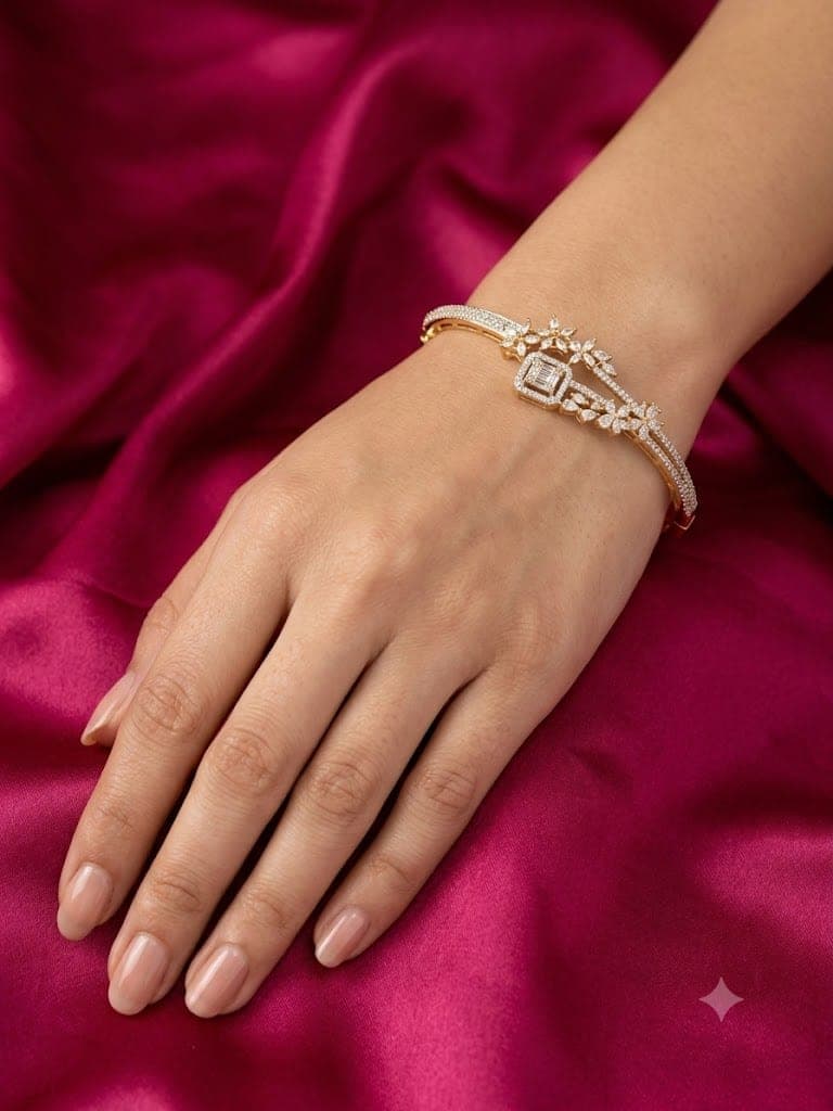 Floral Geometric Dual-Tone AD Bangle — alternate angle