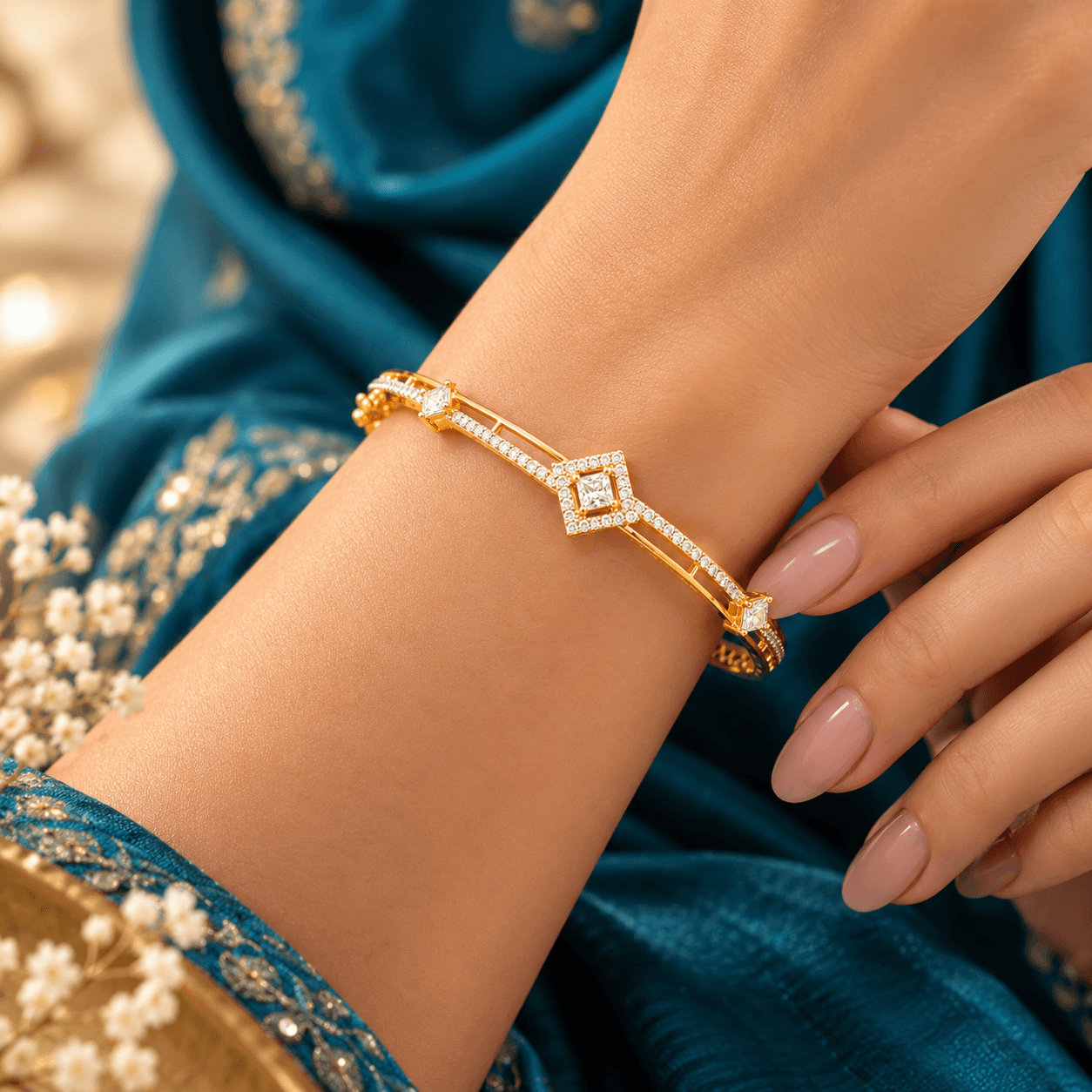 Premium Dual-Tone AD Stone Bangle Bracelet — alternate angle