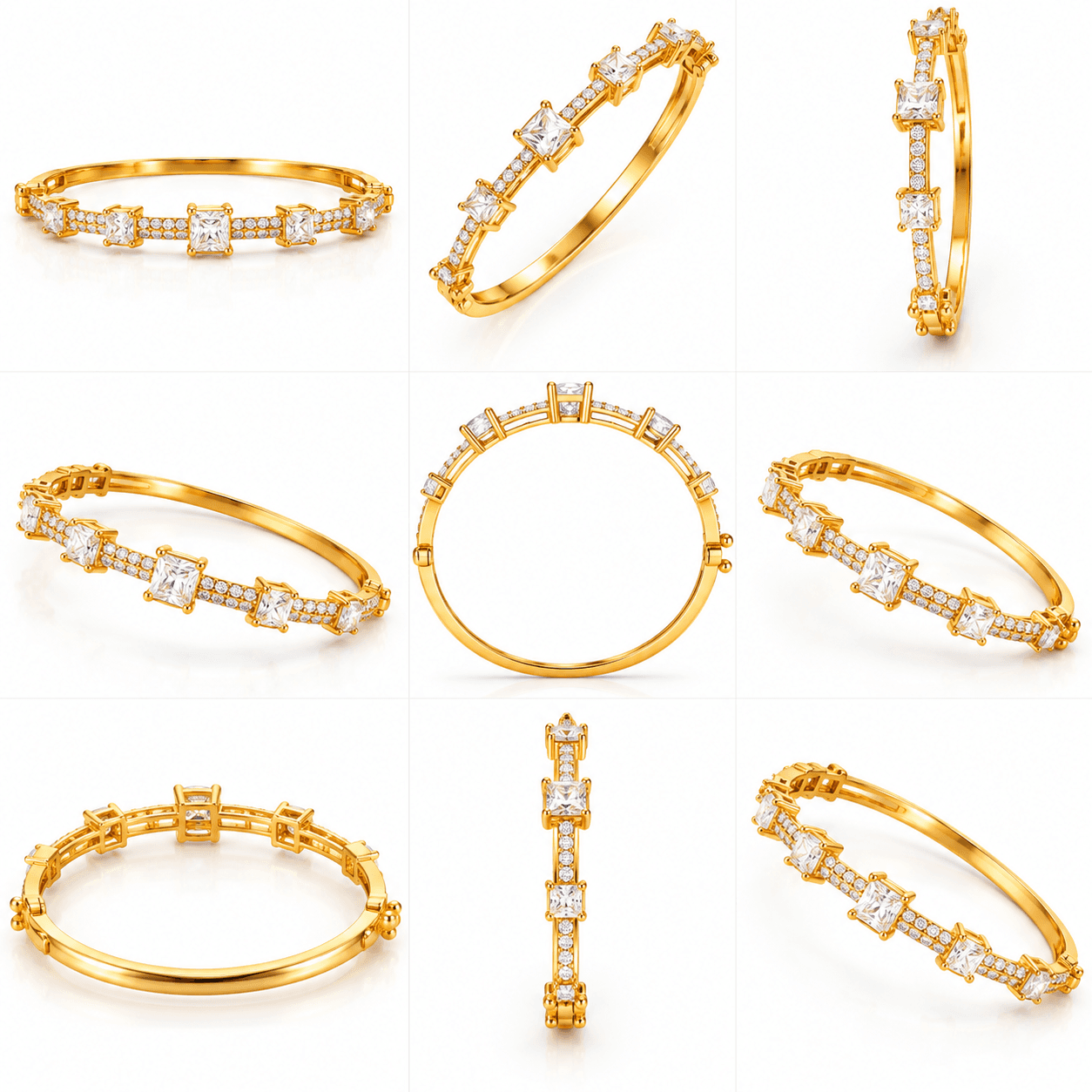 Elegant Square Cut AD Stone Bangle Bracelet — view 3