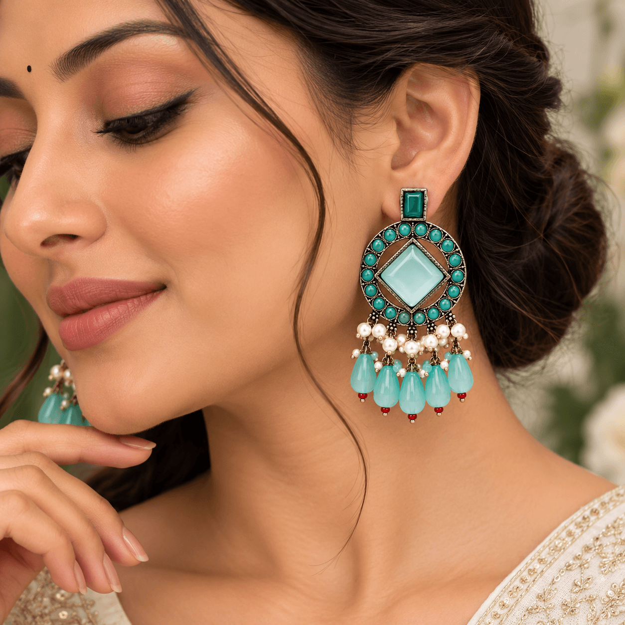 Original Jaipuri Oxidised Earrings – Mint