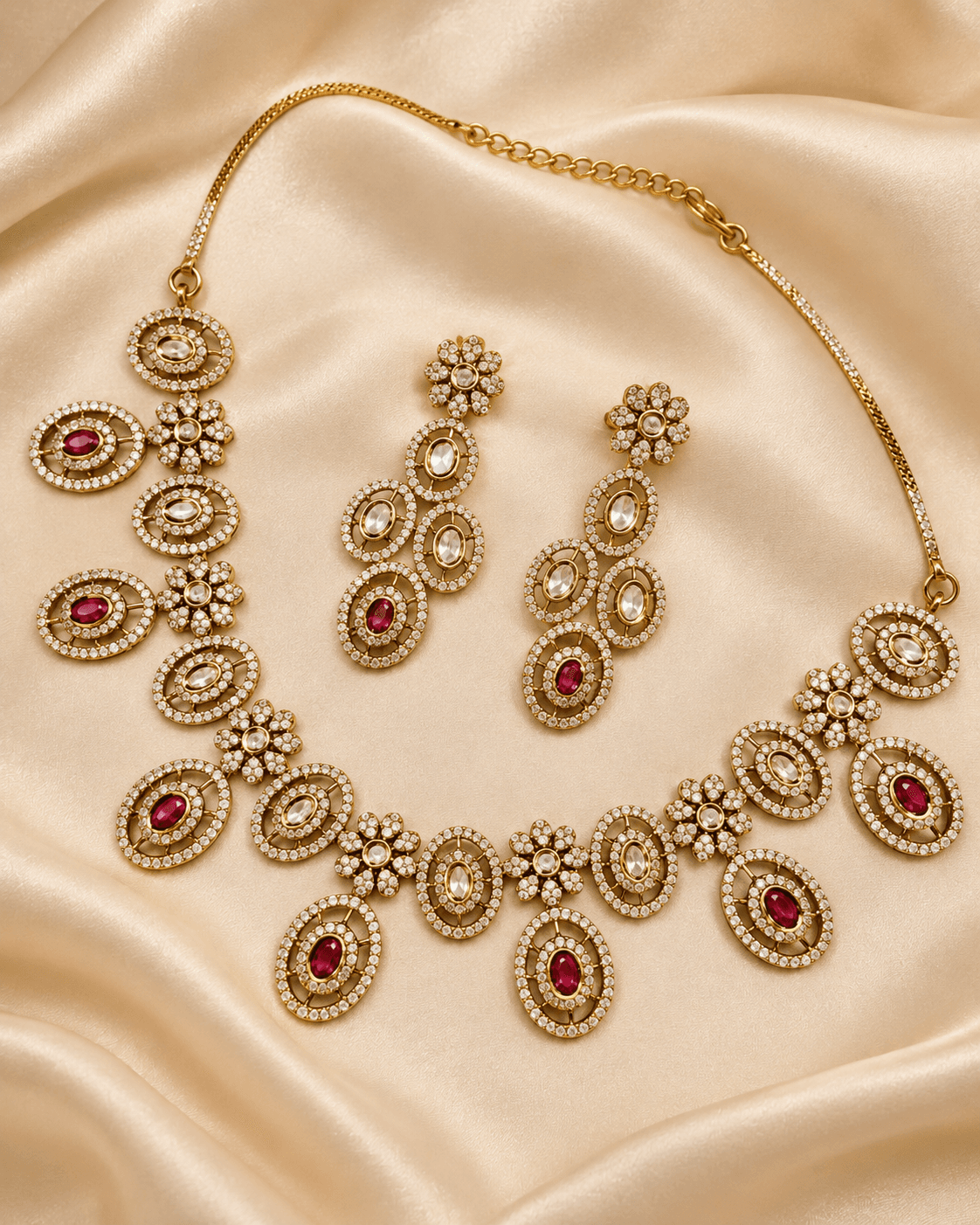 Mehendi Polish Floral AD Kundan Necklace Set