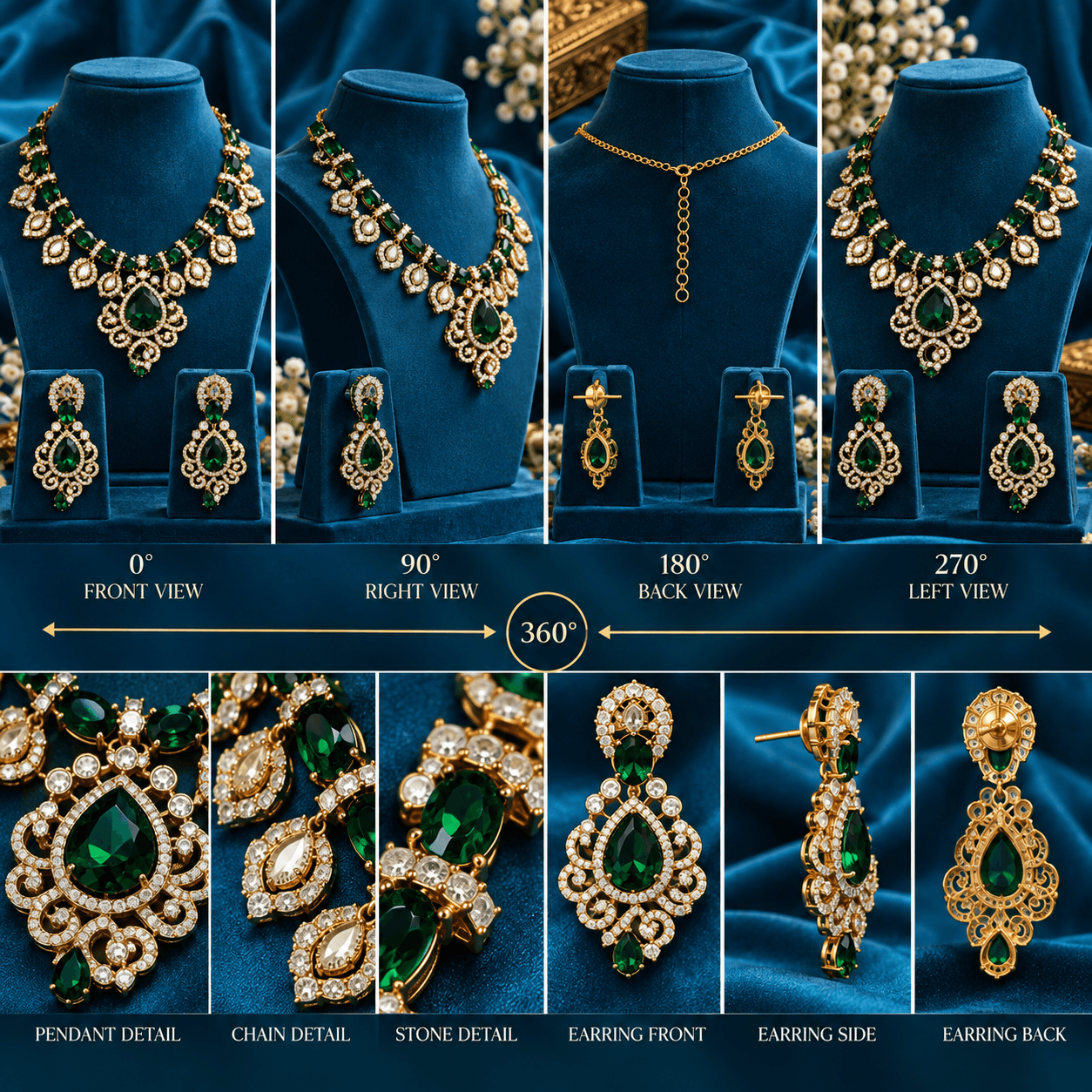Mehendi Polish Green American Diamond Necklace Set — view 3