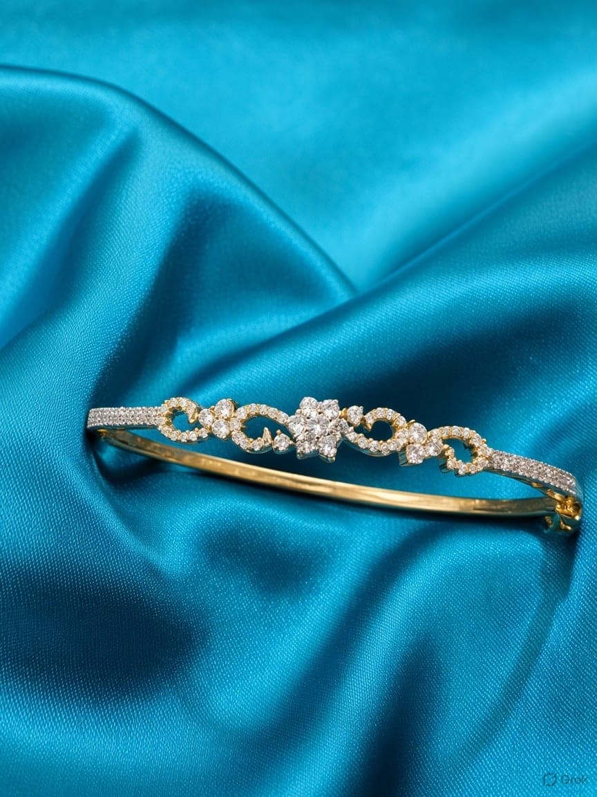 Dual-Tone Floral AD Bangle Bracelet