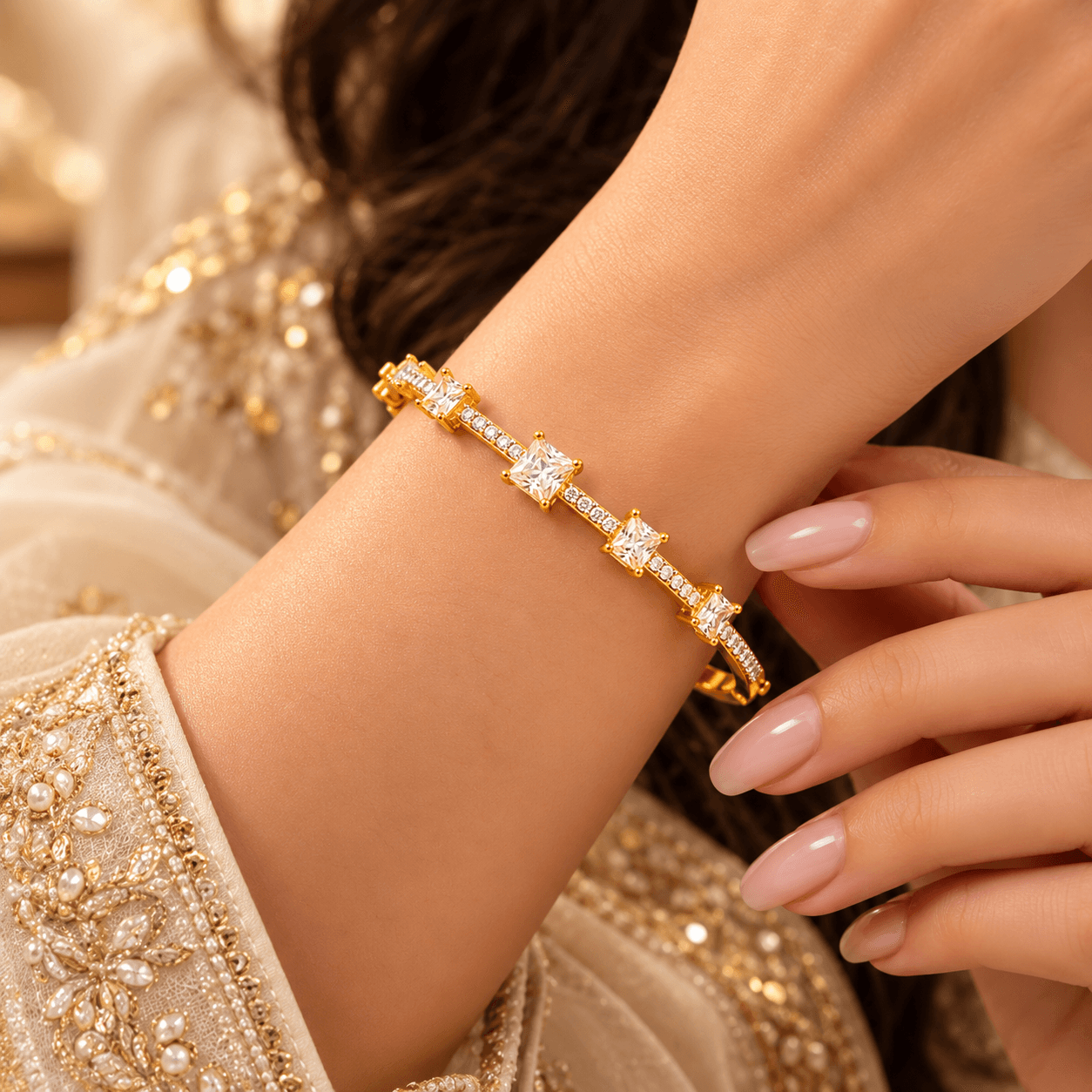 Elegant Square Cut AD Stone Bangle Bracelet — view 2