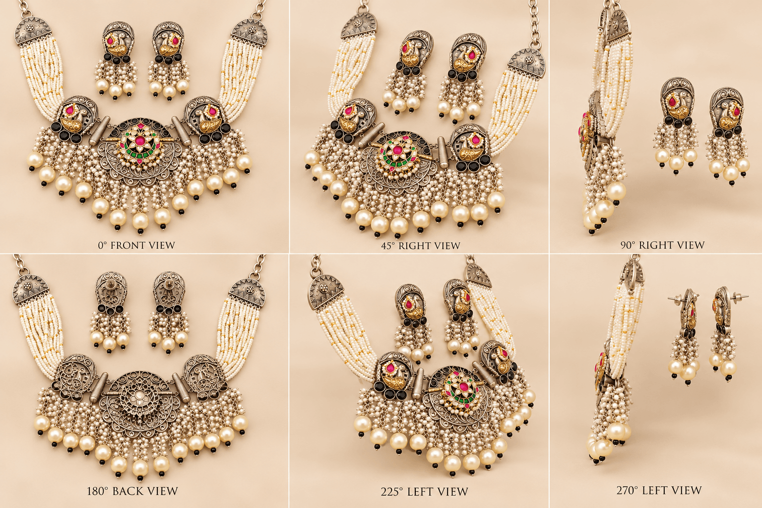 Royal Dual-Tone Peacock Kundan German Silver Necklace Set — view 3