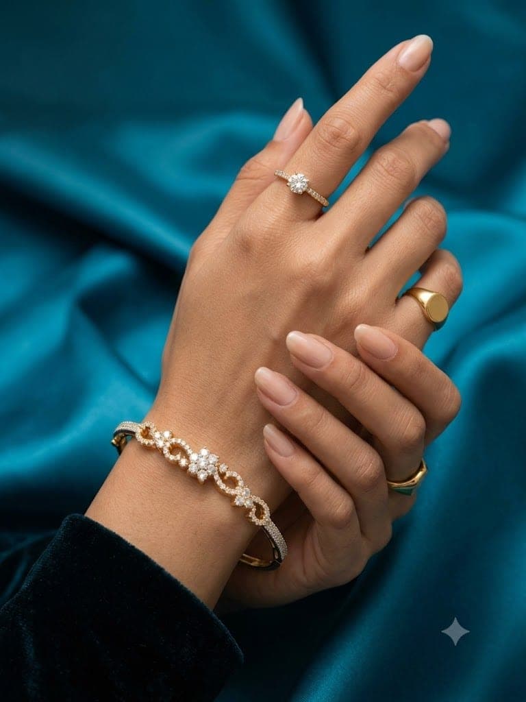 Dual-Tone Floral AD Bangle Bracelet — alternate angle