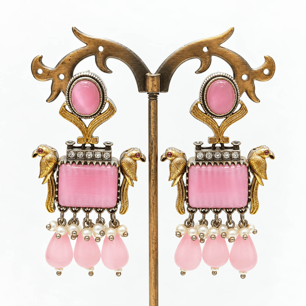 Original Jaipuri 2-Tone Oxidised Earrings – Baby Pink — alternate angle