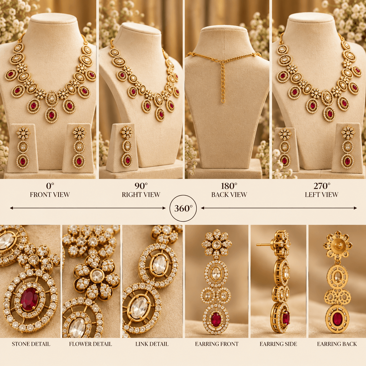 Mehendi Polish Floral AD Kundan Necklace Set — view 3