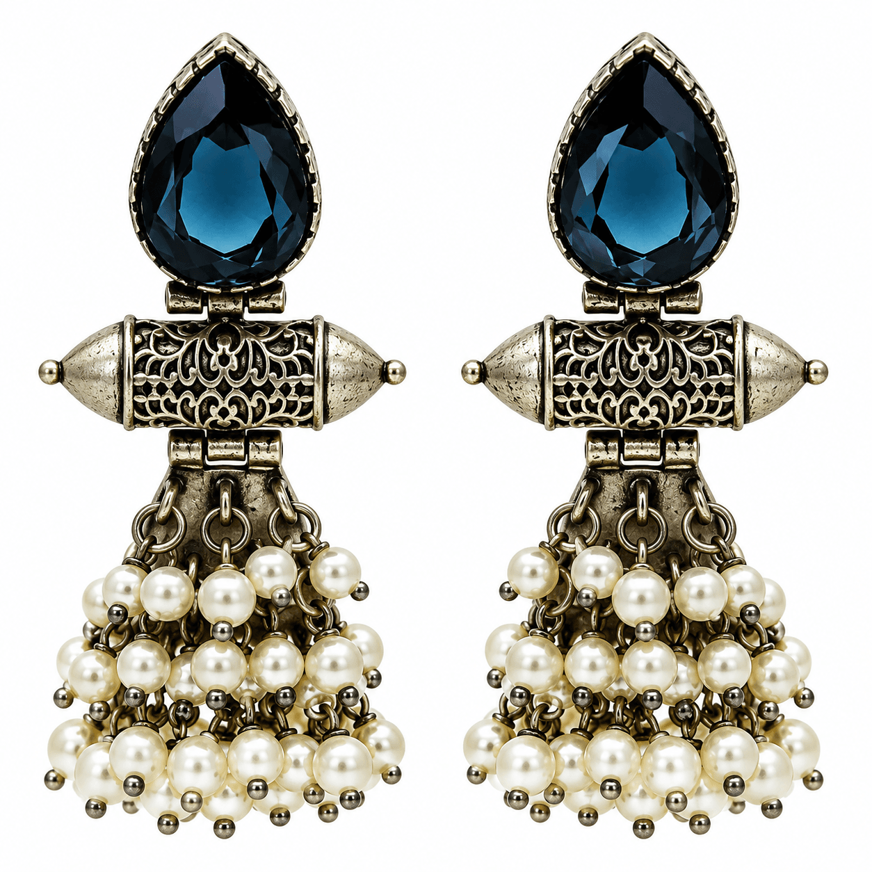 Original Jaipuri Oxidised Earrings – Transparent Navy Blue — alternate angle