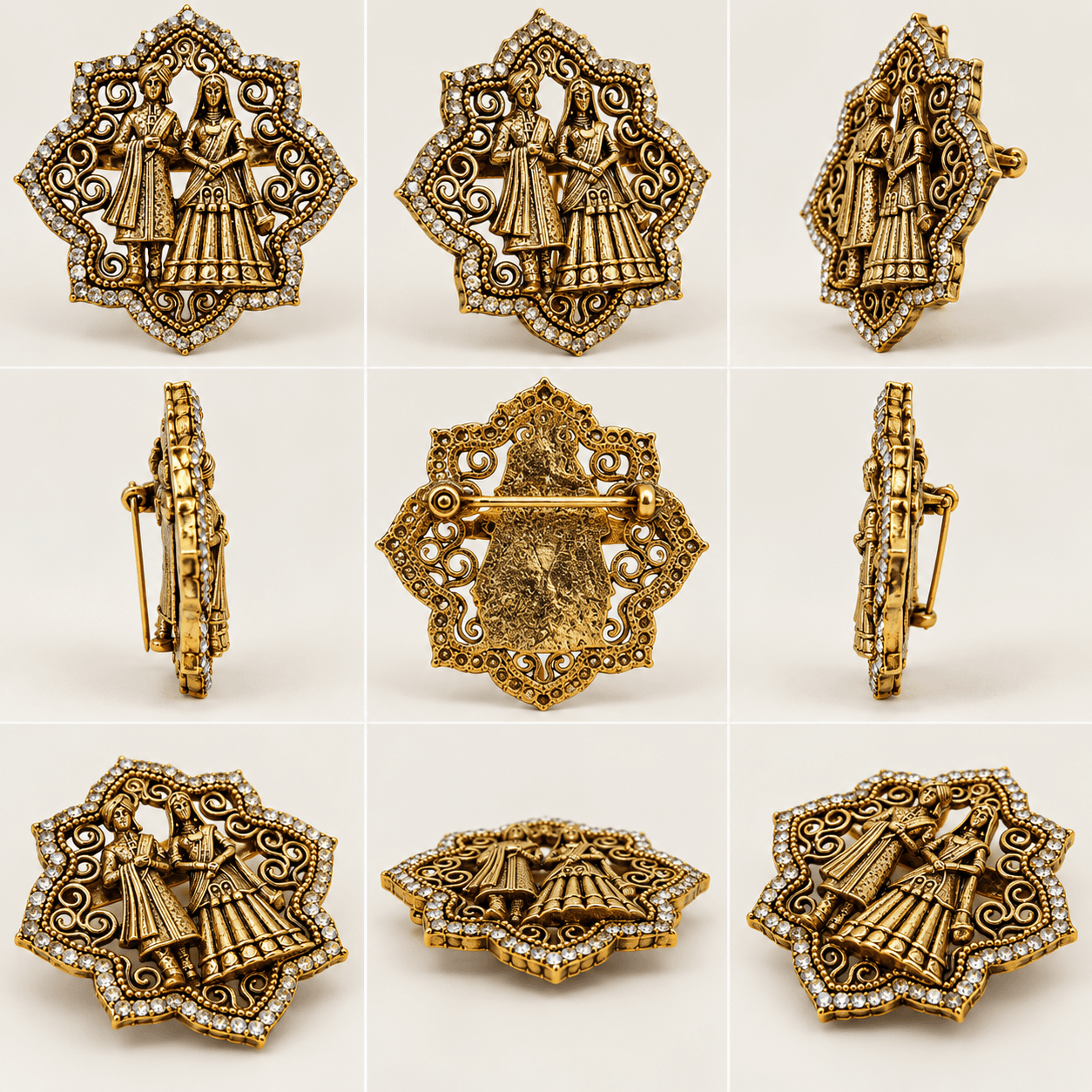Antique Gold Dulha Dulhan Wedding Brooch — view 3