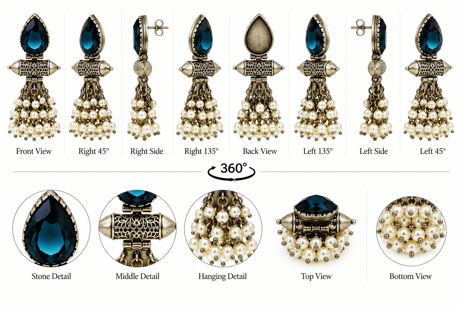 Original Jaipuri Oxidised Earrings – Transparent Navy Blue — view 3