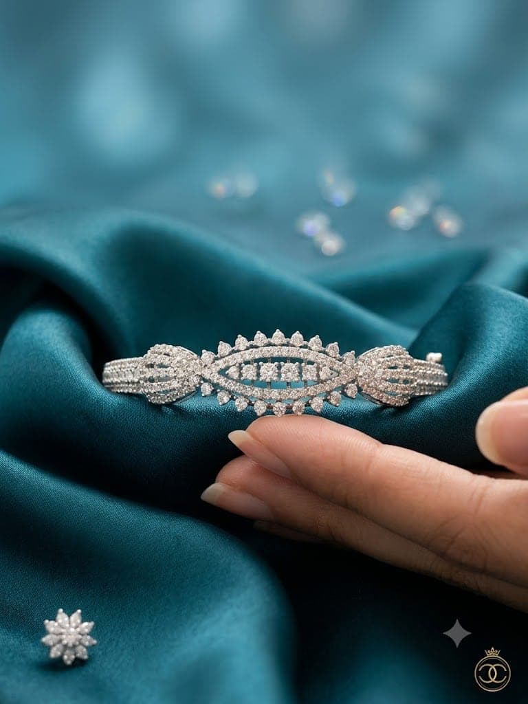 Oval Floral-Scroll AD Bangle Bracelet