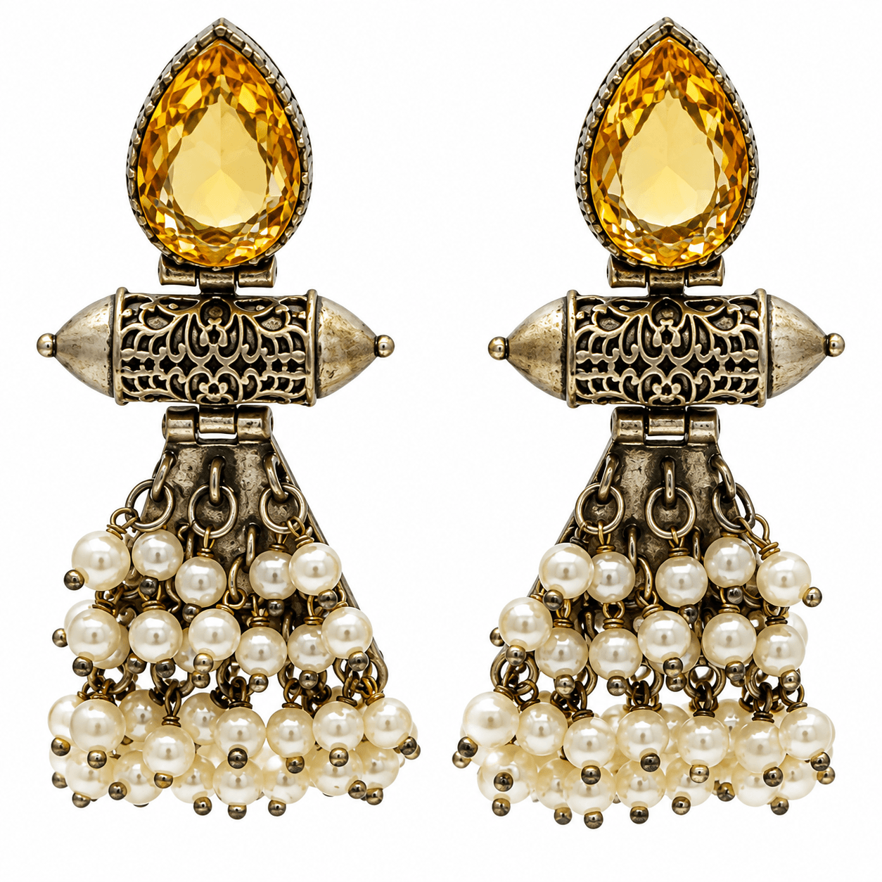 Original Jaipuri Oxidised Earrings – Transparent Yellow — alternate angle
