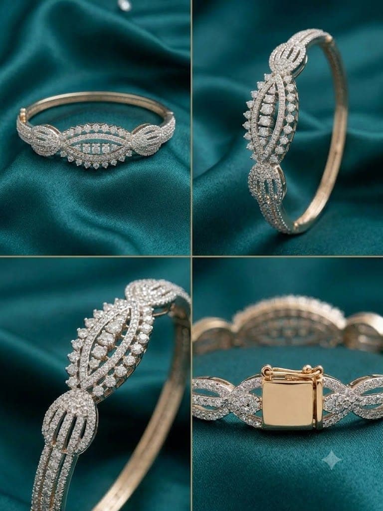 Oval Floral-Scroll AD Bangle Bracelet — view 3
