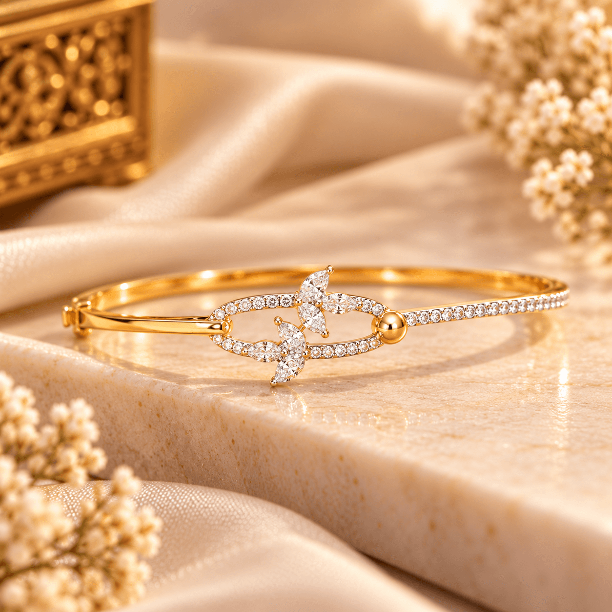 Dual-Tone Butterfly AD Stone Bangle Bracelet — view 1