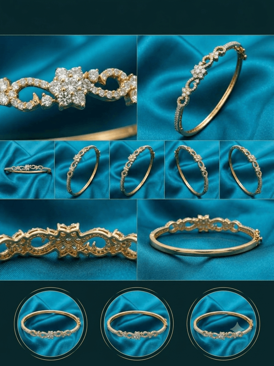 Dual-Tone Floral AD Bangle Bracelet — view 3
