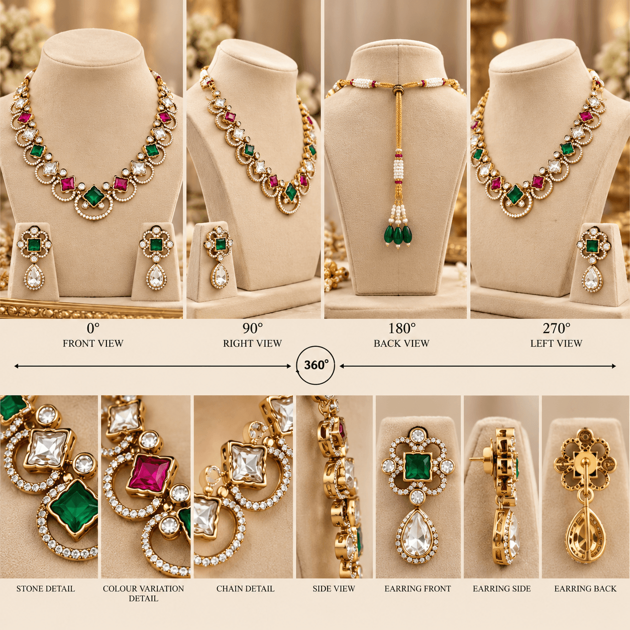 Mehendi Polish Multicolor Kundan AD Necklace Set — view 3