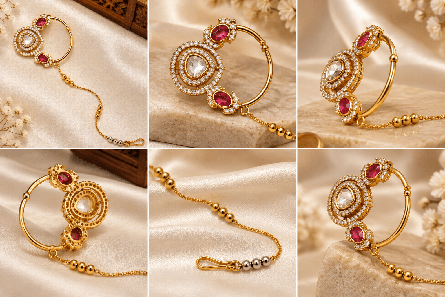 Antique Mehendi Polish Kundan Nath with Chain — view 3