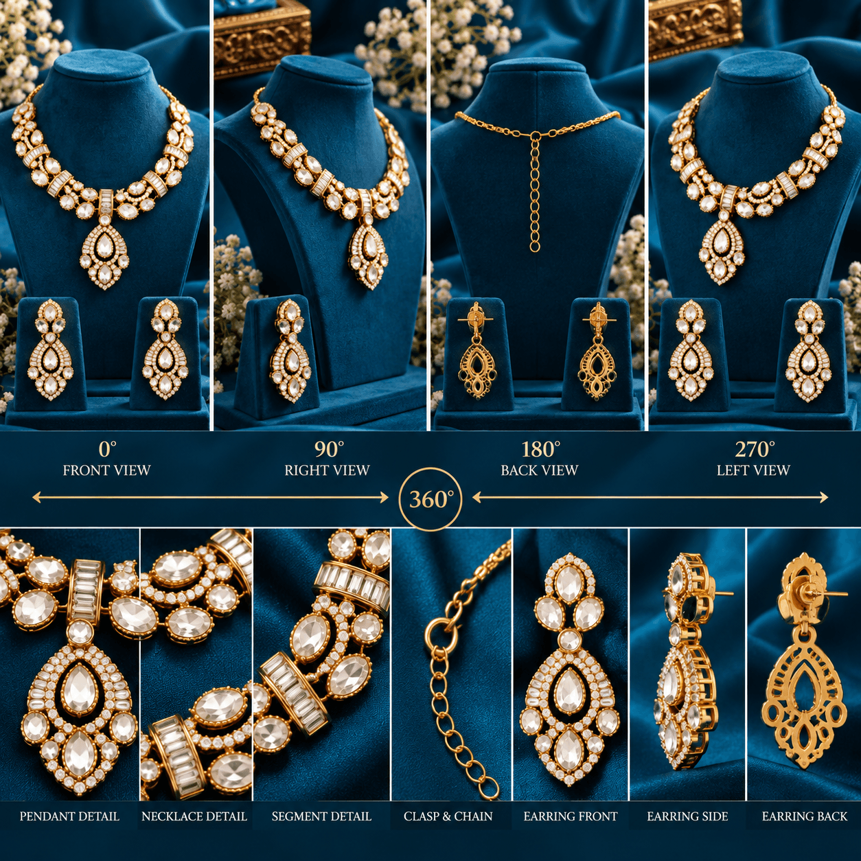 Mehendi Polish Clear AD Kundan Necklace Set with Maang Tikka — view 3