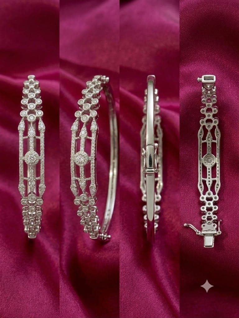 Elegant Triple-Row Silver AD Bangle — view 3