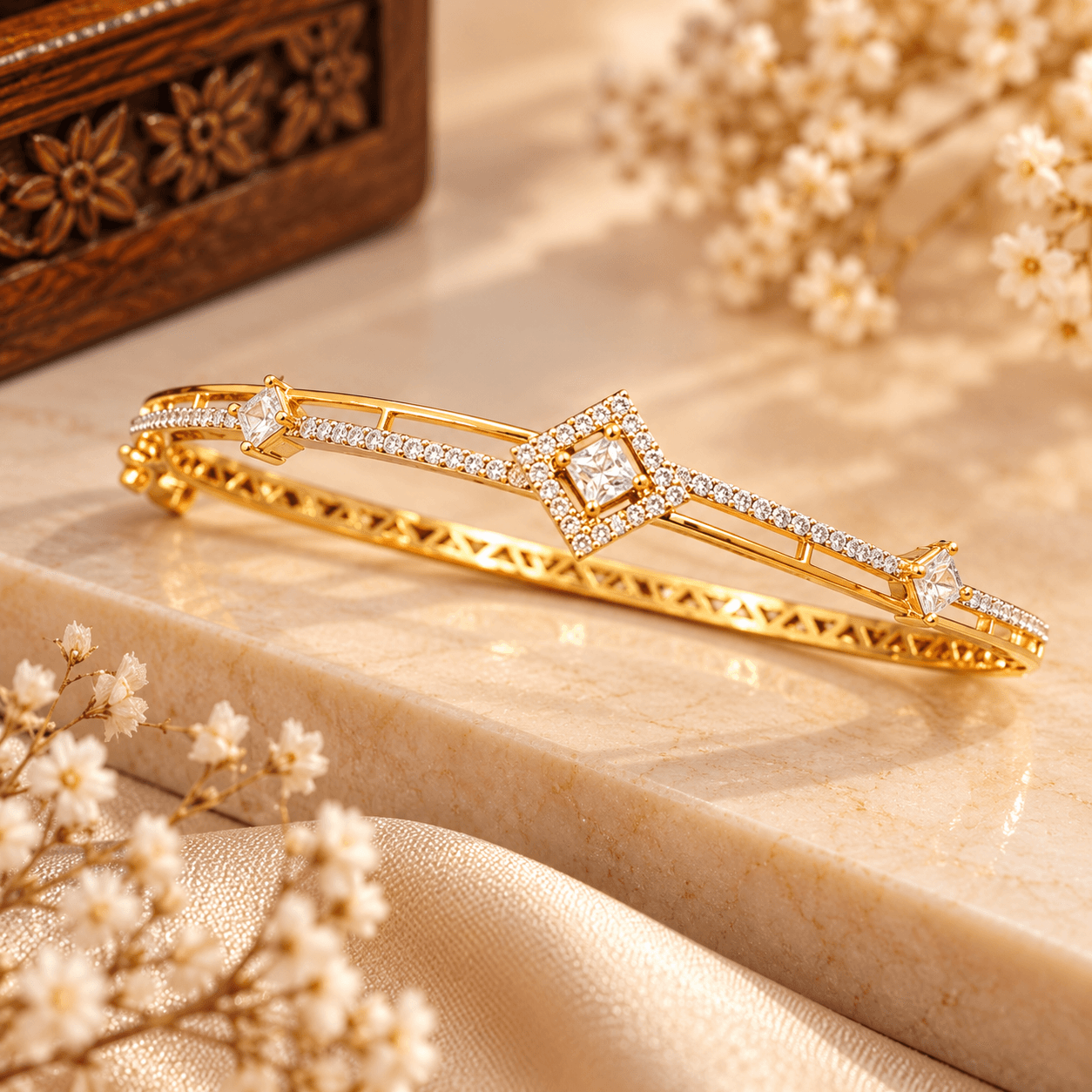 Premium Dual-Tone AD Stone Bangle Bracelet