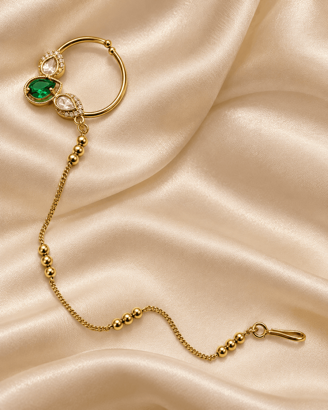 Premium Kundan Nathni with Chain — view 1