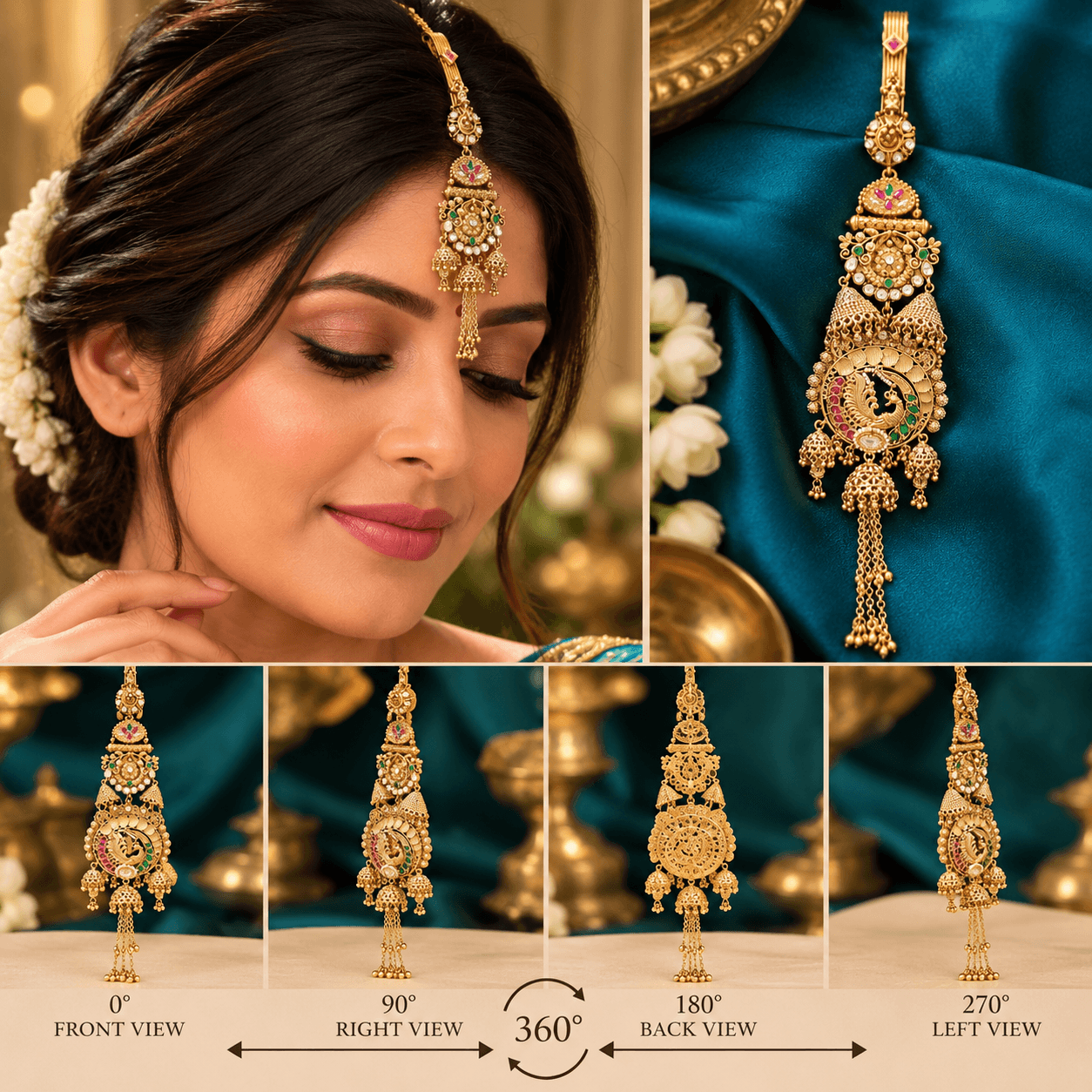 Antique Gold Foil Kundan Peacock Kamar Juda — view 2