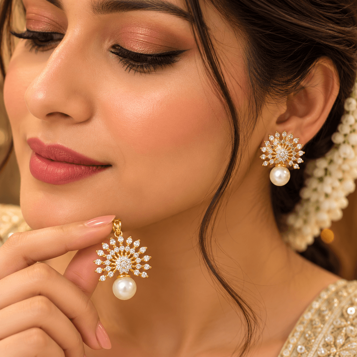AD Sunburst Pearl Pendant & Butti Set — view 2