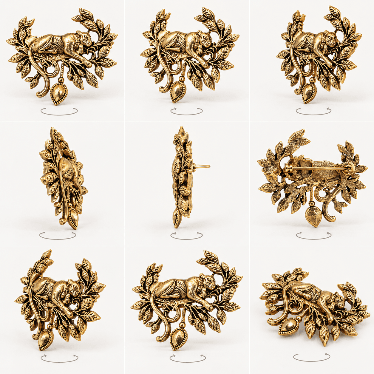 Antique Gold Panther Leaf Brooch — view 3