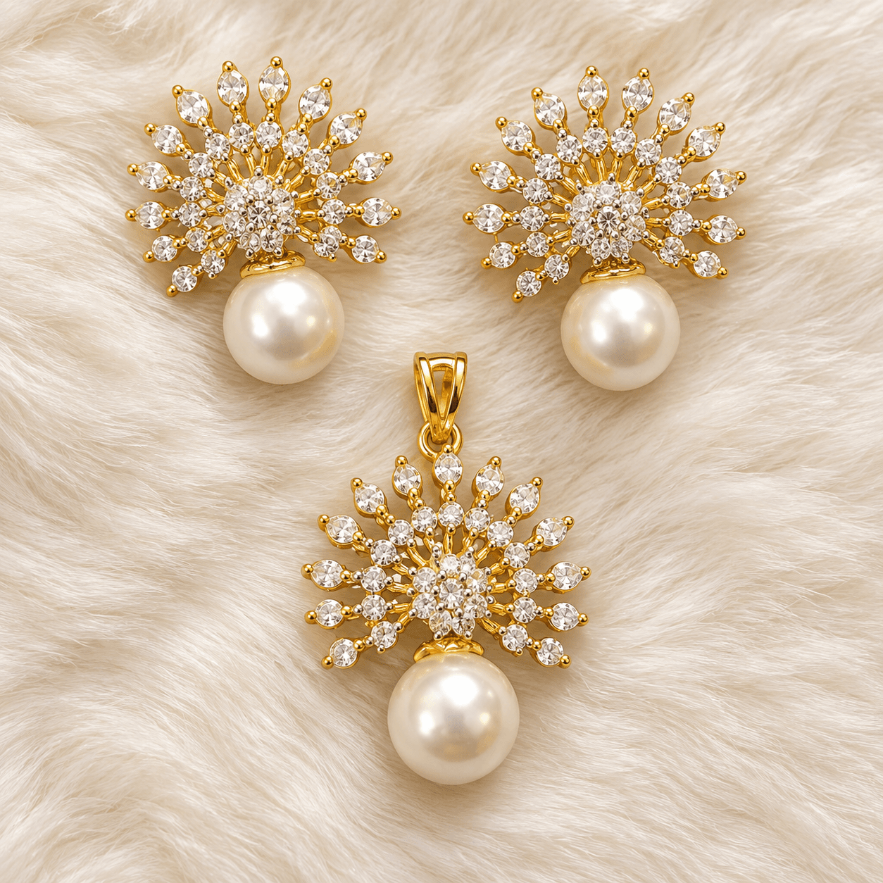 AD Sunburst Pearl Pendant & Butti Set — view 1