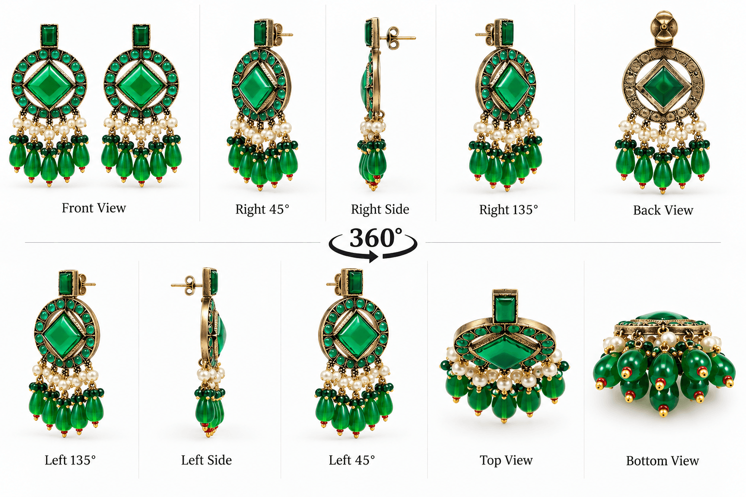 Original Jaipuri Oxidised Earrings – Dark Transparent Green — view 3