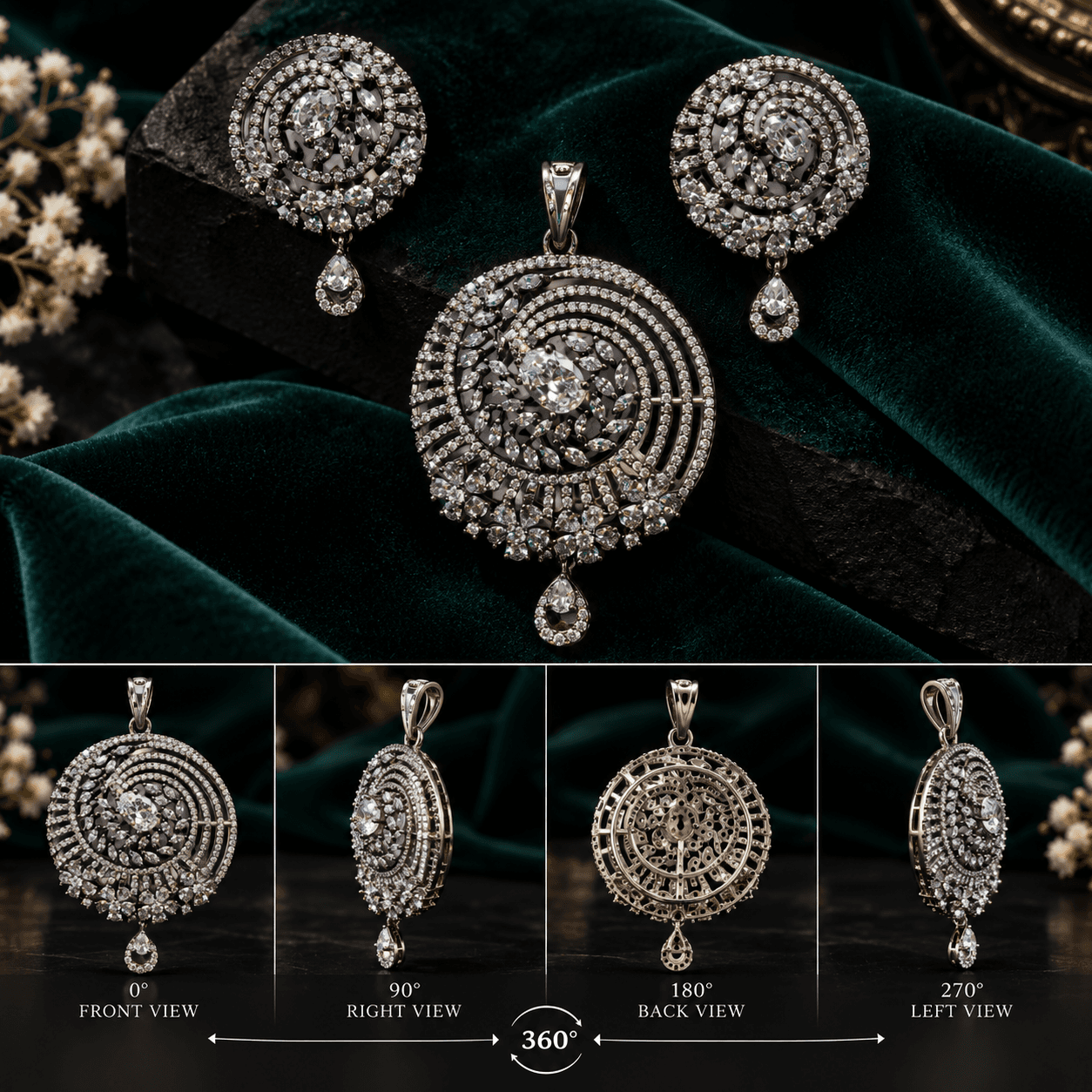 Elegant Black Polish American Diamond Pendant Set — view 3