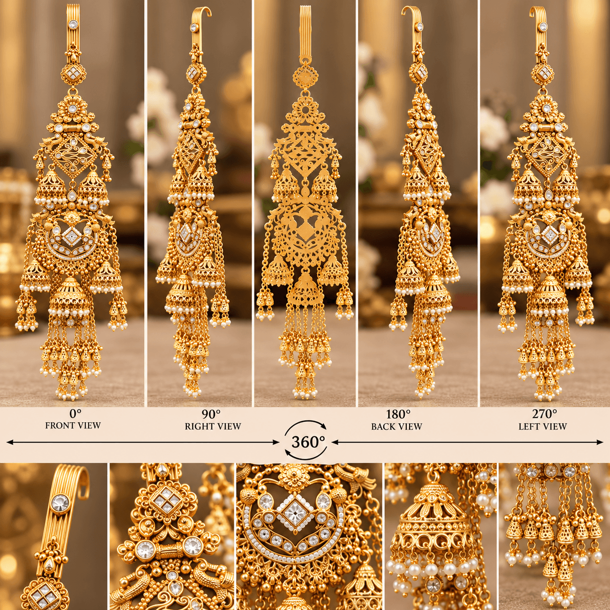 Antique Gold White Kundan Kamar Juda — view 3