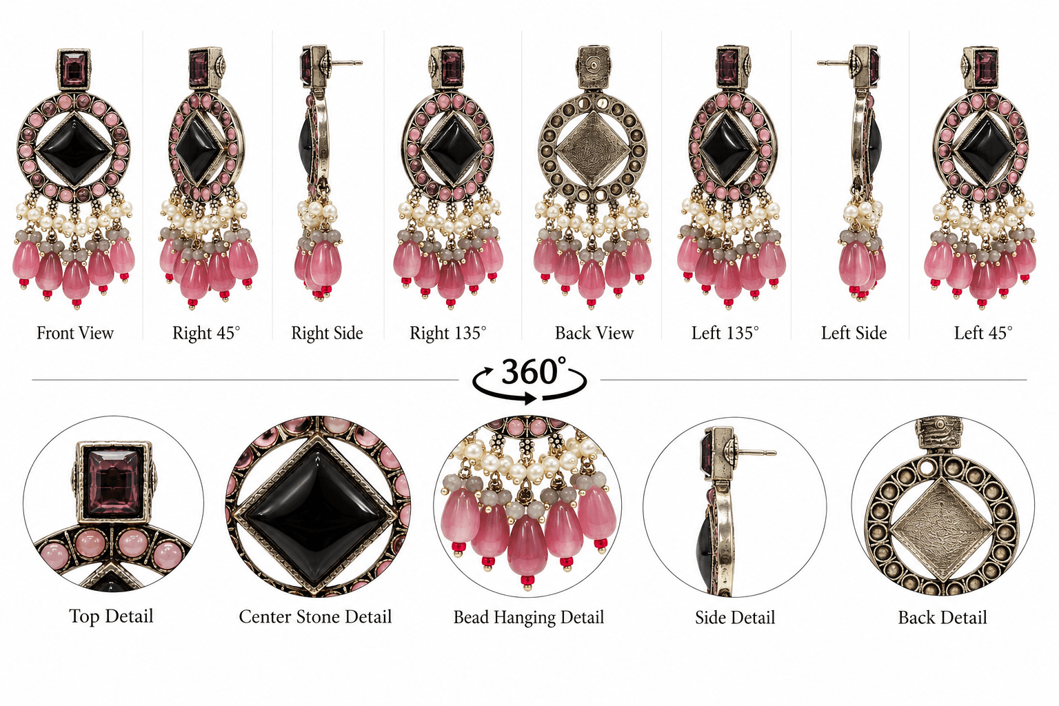 Original Jaipuri Oxidised Earrings – Baby Pink — view 3