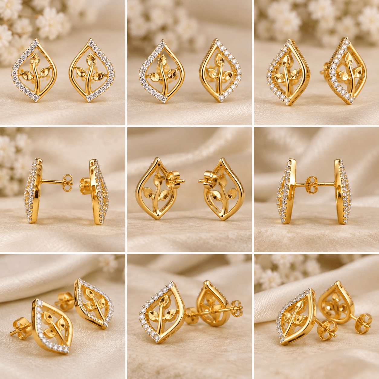 Elegant Leaf & Branch AD Pendant and Butti Set — view 1